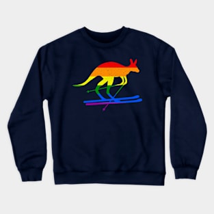 Skier Kangaroo Skiing Fun Winter Sports Rainbow Flag Gift Crewneck Sweatshirt